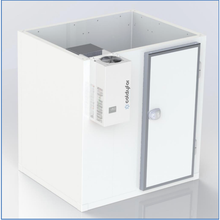 Charger l'image dans la galerie, Chambre froide négative -18°C/-20°C avec groupe de refroidissement sac à dos - 2,03 x 2,03 m - hauteur: 2,23 m - 6,8 m³ - Avec étagères et rideau à lanières