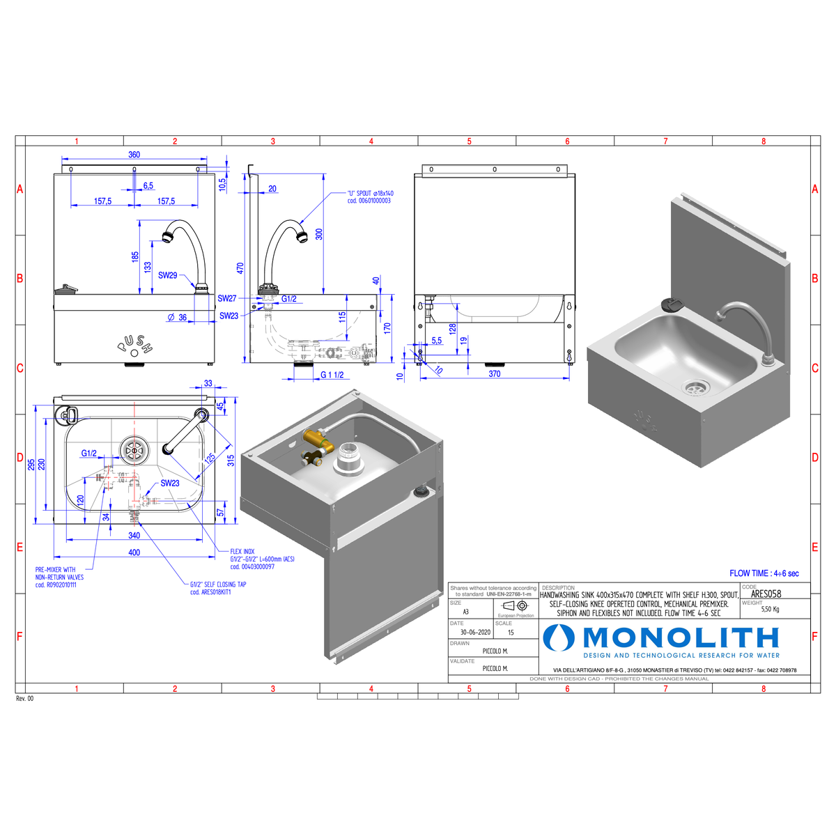 MONOLITH - ARES058 - Lave-mains avec robinet mitigeur, commande