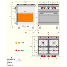 Charger l'image dans la galerie, DESCO - Cuisinière à gaz - 4 feux hermétiques 20 Kw + four à gaz GN 2/1 8Kw