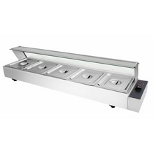 Load image into Gallery viewer, Buffet bain-marie avec couvercle et vitre de protection - Électrique - avec 5 bacs GN ½