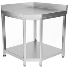 Load image into Gallery viewer, Table de travail d'angle en inox - 1,0 x 0,7 m - avec base et dosseret