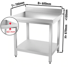 Carica l'immagine nel visualizzatore di Gallery, Table de travail inox PREMIUM 0,6 m - Avec étagère basse