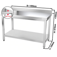 Lade das Bild in den Galerie-Viewer, Table de travail inox PREMIUM 1,4 m - Avec étagère basse