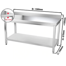 Charger l'image dans la galerie, Table de travail inox PREMIUM 1,5 m - Avec étagère basse