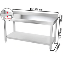 Carica l'immagine nel visualizzatore di Gallery, Table de travail inox PREMIUM 1,6 m - Avec étagère basse