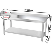 Charger l'image dans la galerie, Table de travail inox PREMIUM 1,8 m - Avec étagère basse