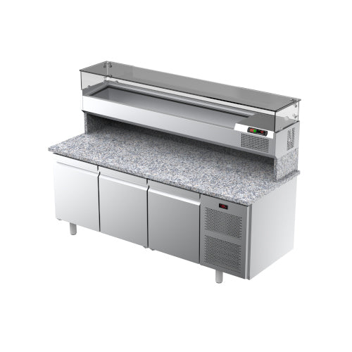 ILSA - Table à pizza 3 portes sur roulettes EN60x40 pour bacs à pâtons - Saladette GN 1/3