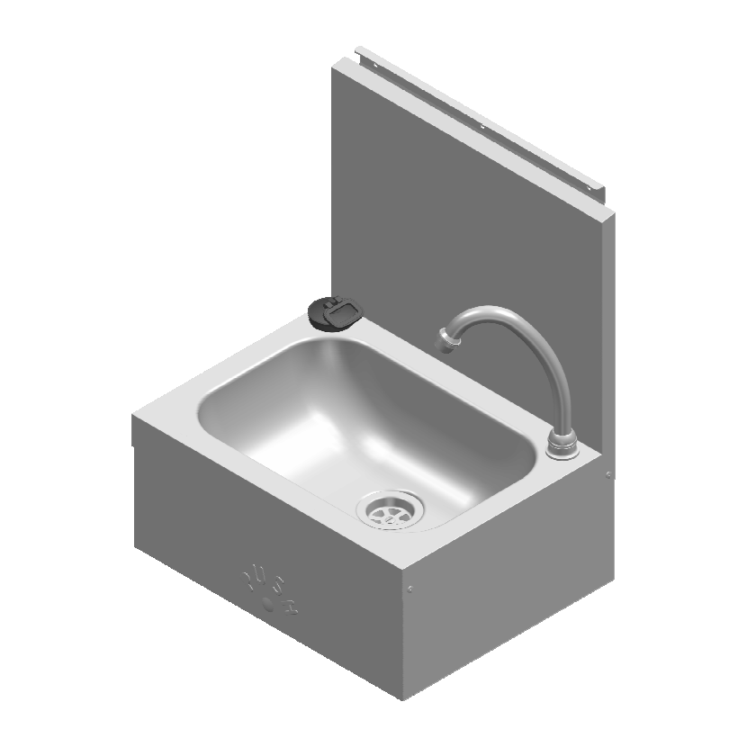 MONOLITH - ARES058 - Lave-mains avec robinet mitigeur, commande genou et rebord arrière (eau chaude et froide) - Robinetterie professionnelle