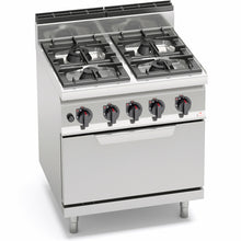 Cargue la imagen en la galería, BERTO&#39;S - Cuisinière à gaz - 4 feux 21,5 + 8 Kw + four à gaz GN 2/1
