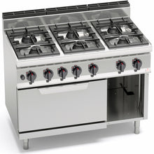 Cargue la imagen en la galería, BERTO&#39;S - Cuisinière à gaz - 6 feux 31,5 + 8 Kw + four à gaz GN 2/1
