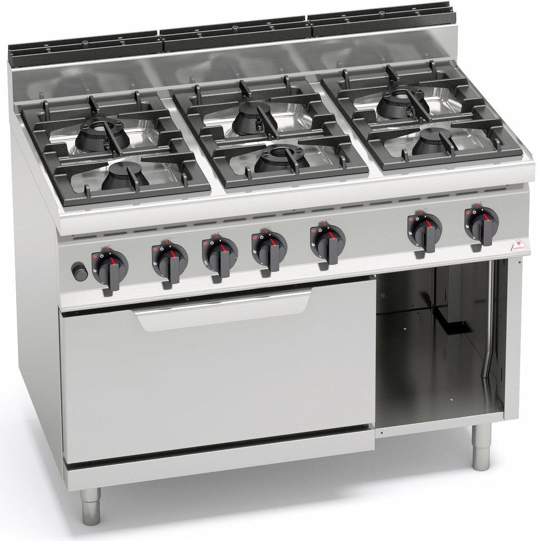 BERTO'S - Cuisinière à gaz - 6 feux 31,5 + 8 Kw + four à gaz GN 2/1