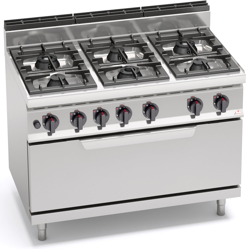 BERTO'S - Cuisinière à gaz - 6 feux 31,5 kw + 12 Kw + four à gaz GN 3/1