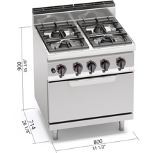 Cargue la imagen en la galería, BERTO&#39;S - Cuisinière à gaz - 4 feux 21,5 + 8 Kw + four à gaz GN 2/1
