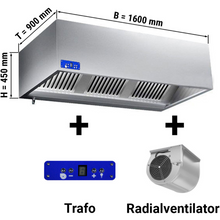 Cargue la imagen en la galería, Hotte murale cubique dynamique 1,6 m - avec moteur, variateur, filtres et lampe
