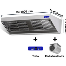 Cargue la imagen en la galería, Hotte murale à snacker dynamique 1,0 m - Avec moteur, variateur, filtres et lampe
