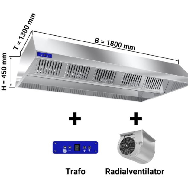 Hotte de plafond 1300largeur dynamique 1,8 m - avec moteur, variateur, filtre et lampe