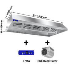 Lade das Bild in den Galerie-Viewer, Hotte de plafond 1500largeur dynamique 1,8 m - avec moteur, variateur, filtre et lampe
