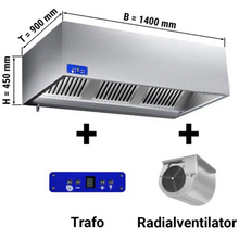 Görseli Galeri görüntüleyiciye yükleyin, Hotte inox murale cubique dynamique 1,4 m - avec moteur, variateur, filtres et lampe
