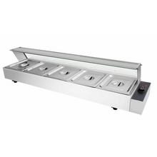 Görseli Galeri görüntüleyiciye yükleyin, Buffet bain-marie avec couvercle et vitre de protection - Électrique - avec 5 bacs GN ½
