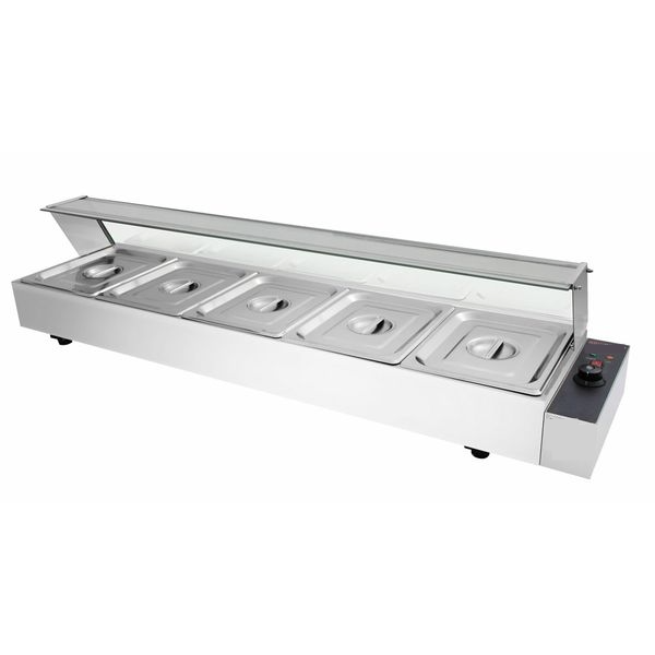 Buffet bain-marie avec couvercle et vitre de protection - Électrique - avec 5 bacs GN ½