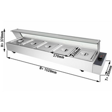 Görseli Galeri görüntüleyiciye yükleyin, Buffet bain-marie avec couvercle et vitre de protection - Électrique - avec 5 bacs GN ½
