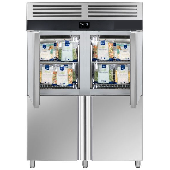 Armoire réfrigérée négative congélateur ECO - 1.4 x 0.81 m – avec 4 demi-portes en inox - GN 2/1