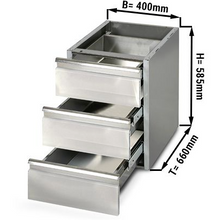 Charger l&#39;image dans la galerie, Tiroirs pour table en inox 0,4 m PREMIUM - 3 tiroirs pour tables de travail 700 profonde
