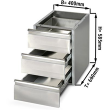 Cargue la imagen en la galería, Tiroirs pour table en inox 0,4 m PREMIUM - 3 tiroirs pour tables de travail 700 profonde
