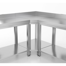 Charger l&#39;image dans la galerie, Table de travail d&#39;angle en inox - 1,0 x 0,7 m - avec base et dosseret
