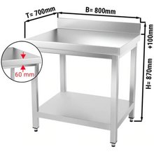 Lade das Bild in den Galerie-Viewer, Table de travail inox PREMIUM 0,8 m - Avec étagère basse
