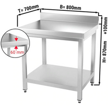 Cargue la imagen en la galería, Table de travail inox PREMIUM 0,8 m - Avec étagère basse
