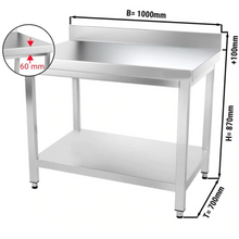 Cargue la imagen en la galería, Table de travail inox PREMIUM 1,0 m - Avec étagère basse
