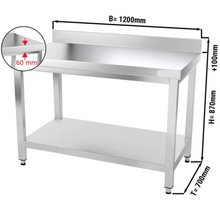 Lade das Bild in den Galerie-Viewer, Table de travail inox PREMIUM 1,2 m - Avec étagère basse

