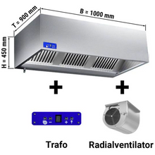 Cargue la imagen en la galería, Hotte murale cubique dynamique 1,0 m - avec moteur, variateur, filtres et lampe
