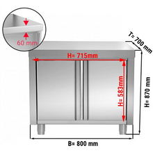 Görseli Galeri görüntüleyiciye yükleyin, Armoire de travail inox PREMIUM 0,8 m - avec portes battantes
