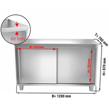 Cargue la imagen en la galería, Armoire de travail inox PREMIUM 1,2 m - avec portes coulissantes
