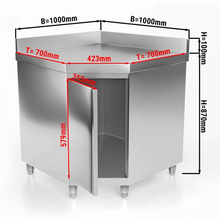 Cargue la imagen en la galería, Armoire de travail d&#39;angle inox PREMIUM - avec portes battantes
