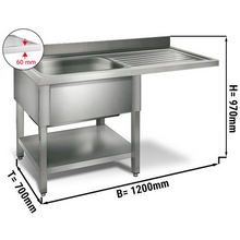 Carica l&#39;immagine nel visualizzatore di Gallery, Table de plonge lave-vaisselle rinçage - Bac à gauche - 1,2 m
