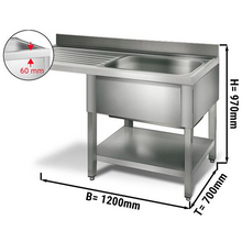 Cargue la imagen en la galería, KRUPPS - Table de plonge pour lave-vaisselle ou lave-verres sous-comptoir - Bac à droite - 1,2 m
