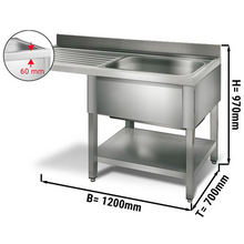 Görseli Galeri görüntüleyiciye yükleyin, Table de plonge lave-vaisselle rinçage - Bac à droite - 1,2 m
