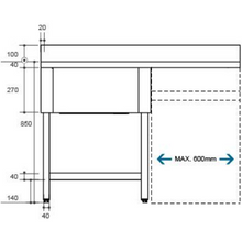 Görseli Galeri görüntüleyiciye yükleyin, KRUPPS - Table de plonge pour lave-vaisselle ou lave-verres sous-comptoir - Bac à droite - 1,4 m
