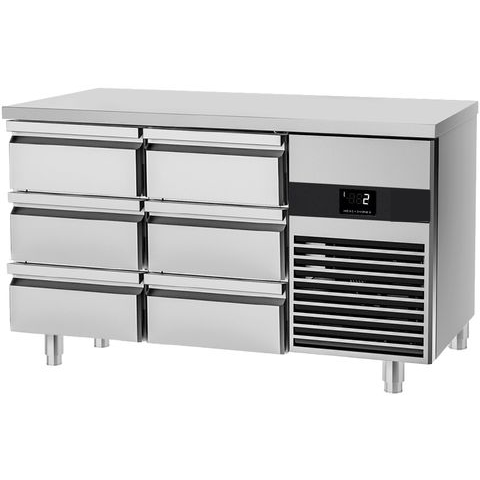 Table réfrigérée positive PREMIUM - 1,4 x 0,7 m - avec 6 tiroirs 1/3 - GN 1/1