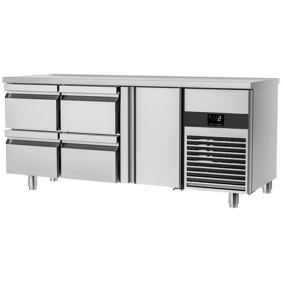 Table réfrigérée positive PREMIUM - 1,86 x 0,7 m - avec 1 porte & 4 tiroirs 1/2 - GN 1/1