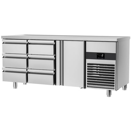 Table réfrigérée positive PREMIUM - 1,86 x 0,7 m - avec 1 porte & 6 tiroirs 1/3 - GN 1/1