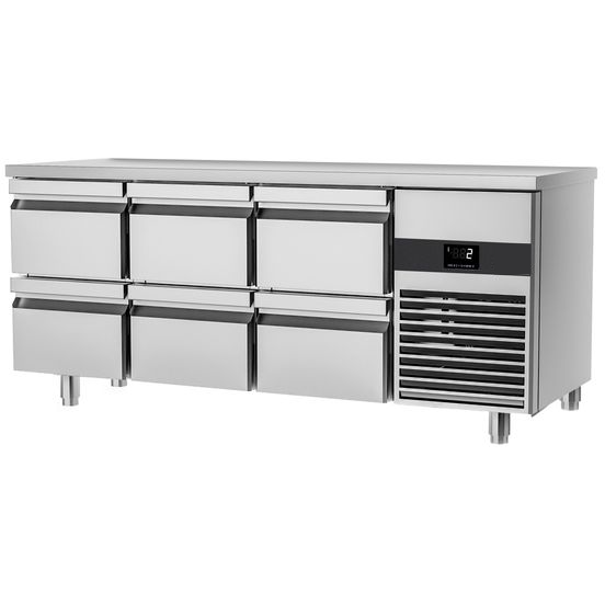 Table réfrigérée positive PREMIUM - 1,86 x 0,7 m - avec 6 tiroirs 1/2 - GN 1/1