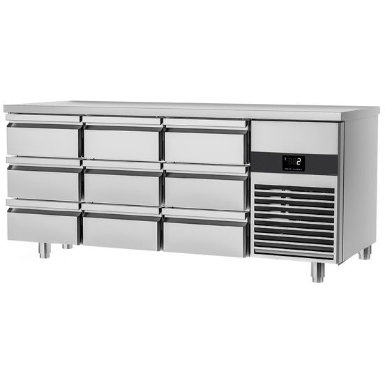 Table réfrigérée positive PREMIUM - 1,86 x 0,7 m - avec 9 tiroirs 1/3 - GN 1/1