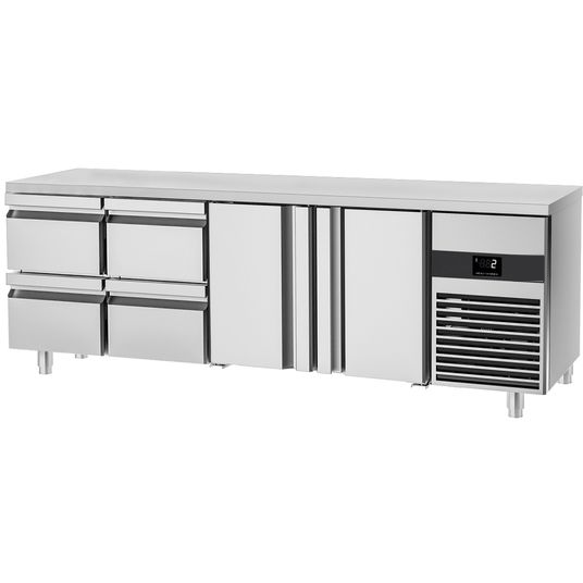 Table réfrigérée positive PREMIUM- 2,3 x 0,7 m - avec 2 portes & 6 tiroirs 1/2 - GN 1/1