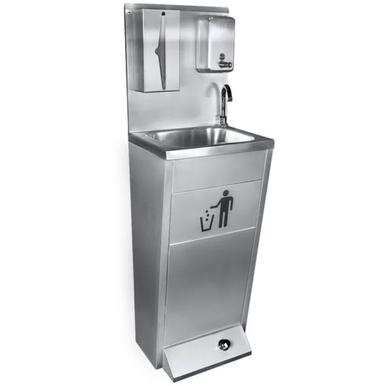 Station lavabo en acier inoxydable | station de lavage - Lave-mains - avec poubelle, distributeur de papier et distributeur de savon