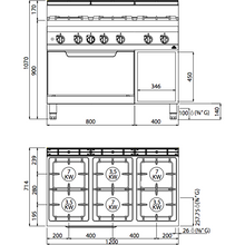 Lade das Bild in den Galerie-Viewer, BERTO&#39;S - Cuisinière à gaz - 6 feux 31,5 + 8 Kw + four à gaz GN 2/1
