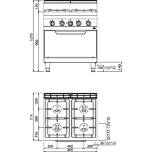 Cargue la imagen en la galería, BERTO&#39;S - Cuisinière à gaz - 4 feux 21,5 + 8 Kw + four à gaz GN 2/1
